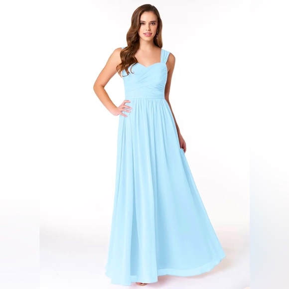 Dresses & Skirts - AZAZIE ZAPHEIRA - Sky Blue A-Line Ruched Chiffon Dress